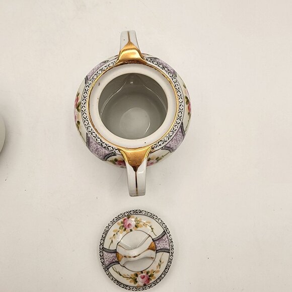 Vintage Hand-Painted Noritake Porcelain Creamer & Sugar Bowl Set Art Deco Style - Picture 8 of 14